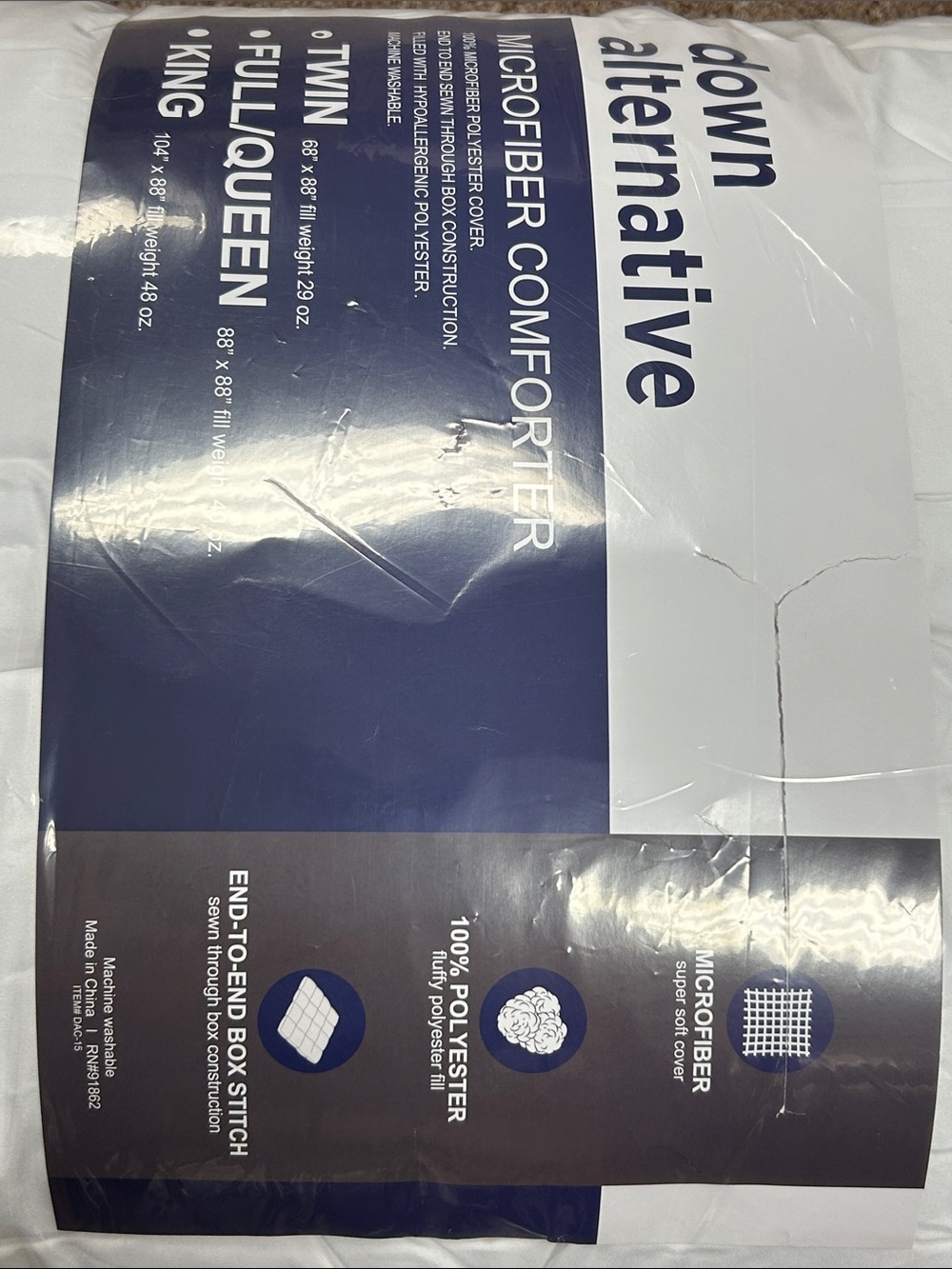 Alternative White Comforter with Navy Label